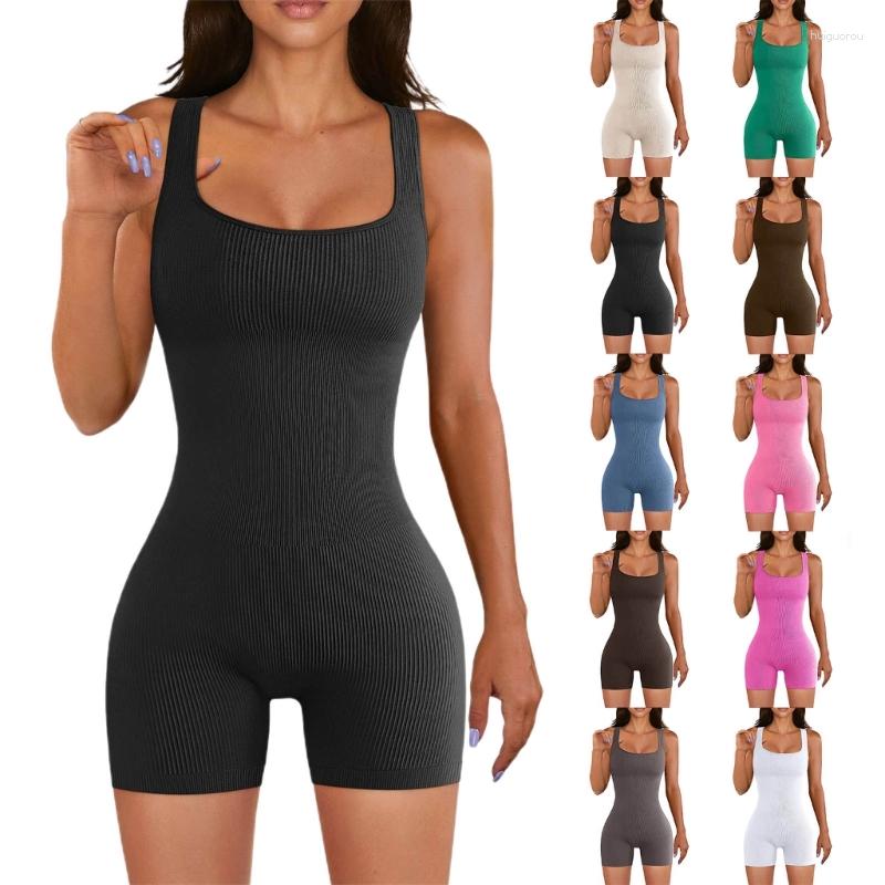 

Women's Shapers Yoga Jumpsuit With Backless Cinchers Romper Workout Ribbed Square Neck Bodysuit Seamless Top Women, Black