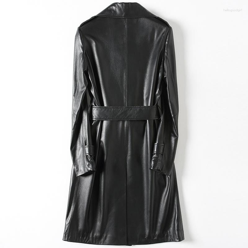 

Women's Leather 2023 Genuine Jacket Women Fashion Real Sheepskin Coat Long Trench Female With Belt Autumn Winter Jackets YFG701, Black