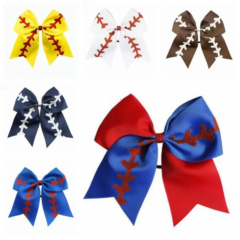 

Swallowtail Ponytail Holders Softball Team Baseball Cheer Bows Kids Rugby Bow Cheerleading Girl Band Accessories 8 Inch CZYQ6299