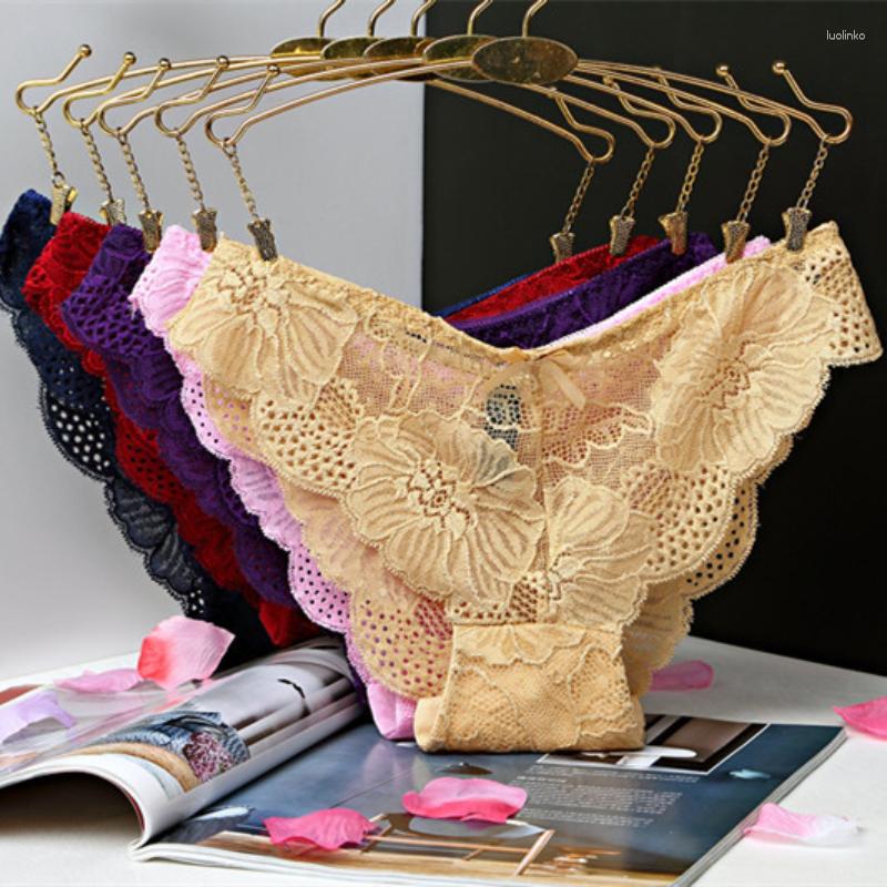 

Women's Panties Woman Sexy Transparent Lace Underwear Breathable Soft Lingerie Female Printed Bow Briefs, Beige