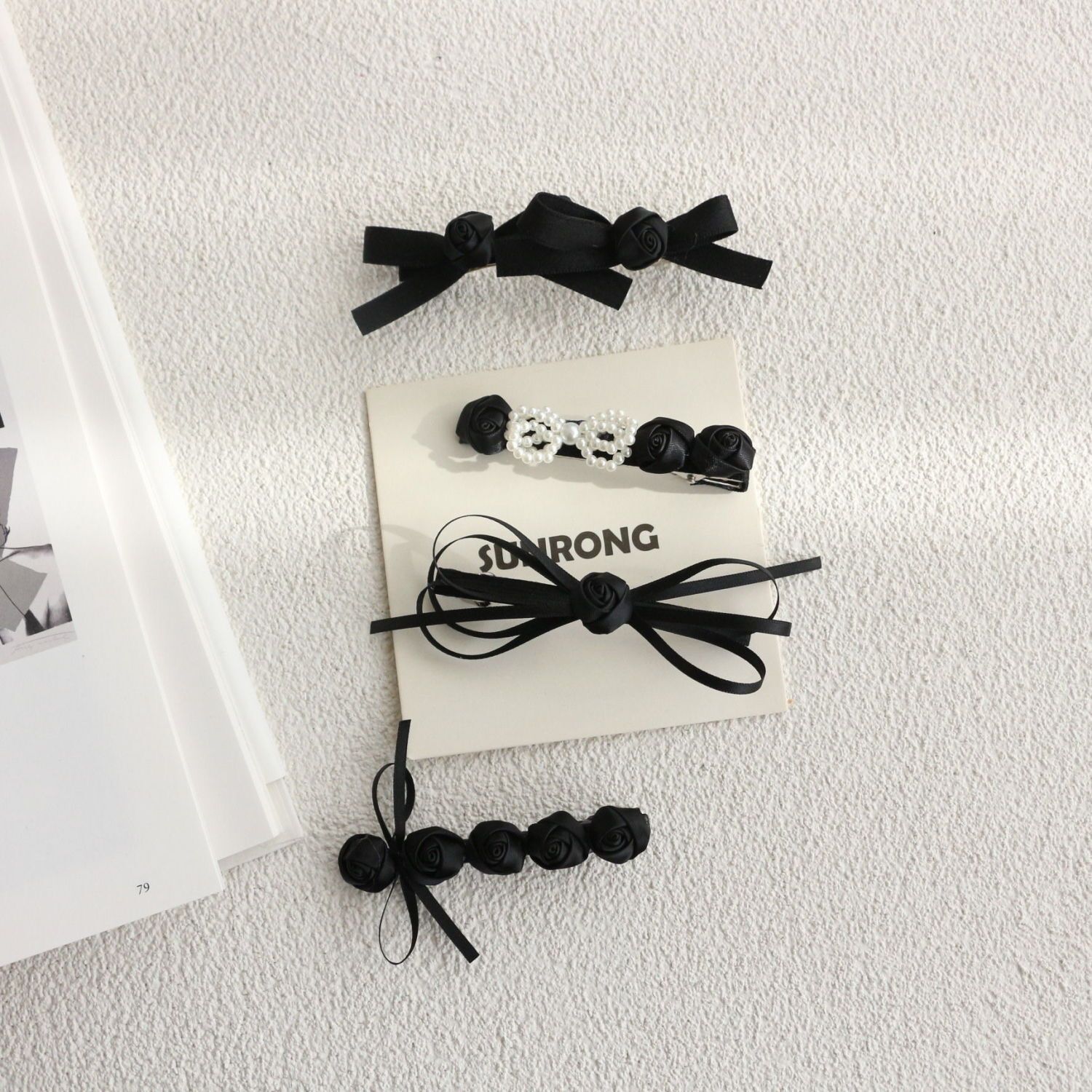 

INS ribbon Bow hair clips luxury girls pearl Bows rose BB hairpins Designer women black accessories lady style children barrettes S0135