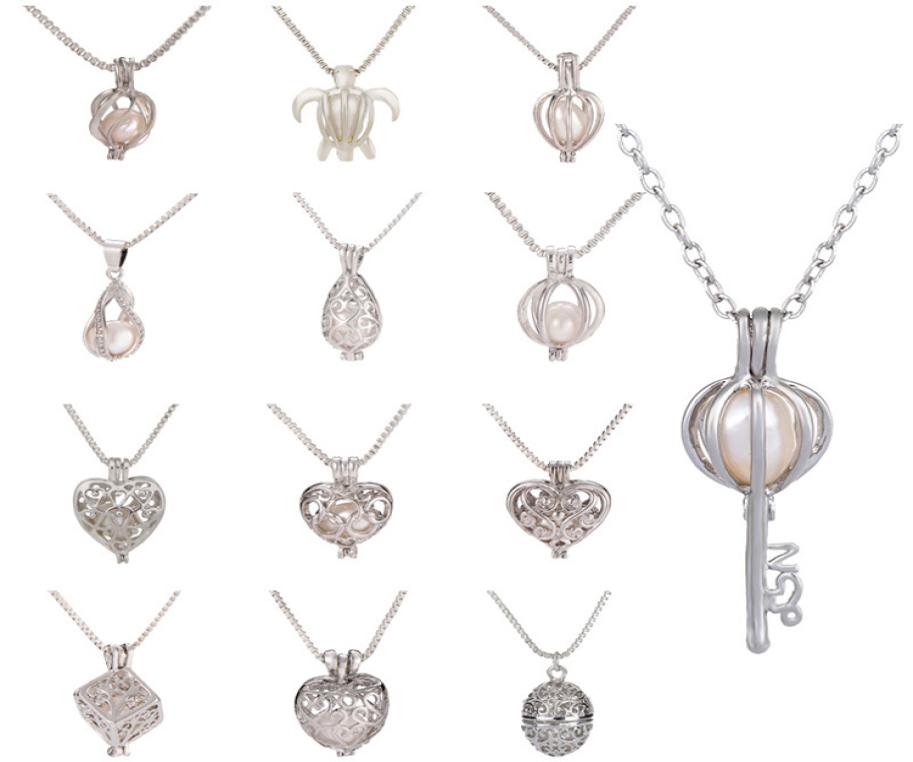 

Pearl Cage Love Wish Locket Pendant Necklace Artificial Natural Pearl with Oyster Pearl Mixed Hollow Clavicle Chain Necklace T6C053998740