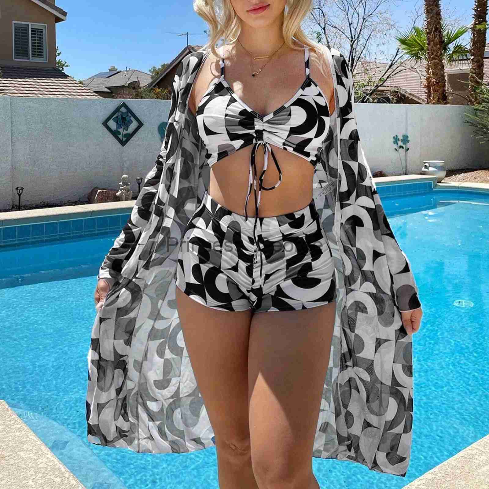 

Women's Plus Size Swimwear Sexy 3 Piece Bikini Set Cover Up Swimsuit Women Tummy Control Plus Size Long Sleeve Push Up Beach Wear Bathing Suit Free Shiping x0621