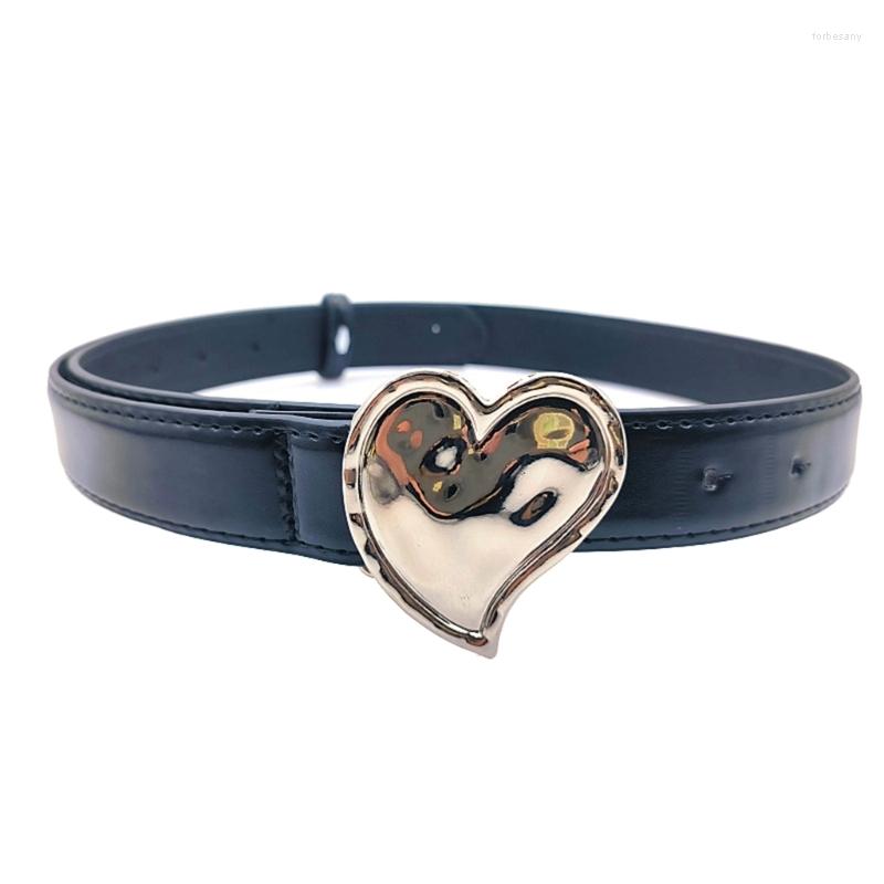 

Belts PU Belt Jean Waistband Y2K-Style Versatile Heart Buckle For Girls, Silver