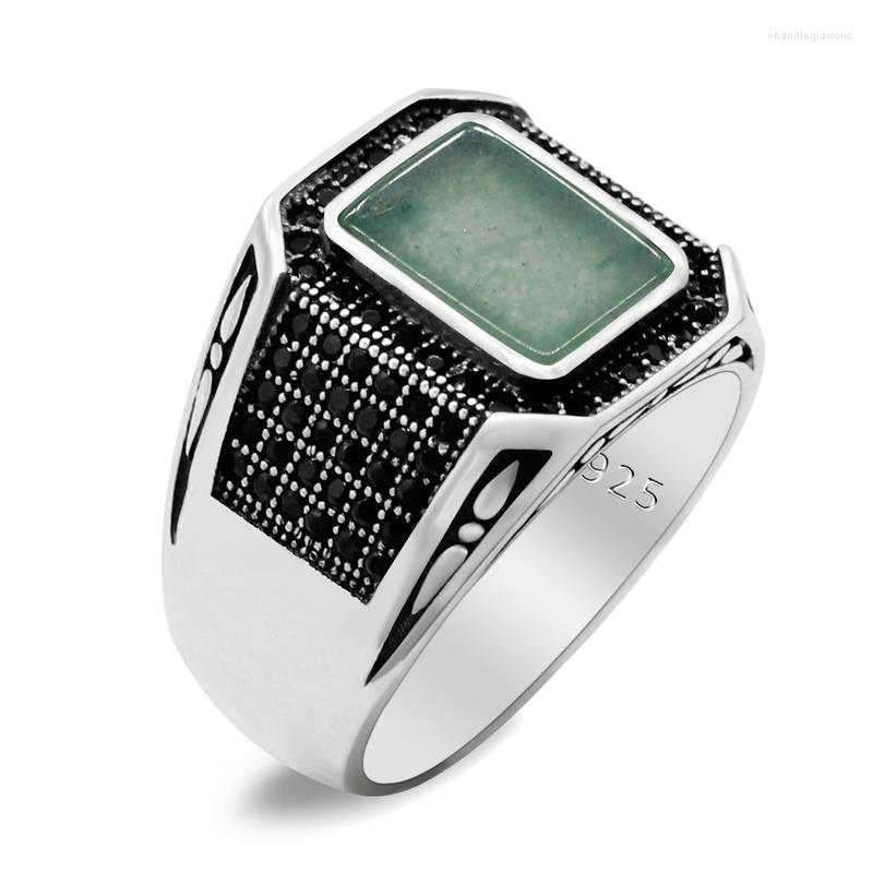 

Cluster Rings Style 925 Sterling Silver With Natural Aventurine For Men And Women Edging Design Turkish Punk Birthday Gift