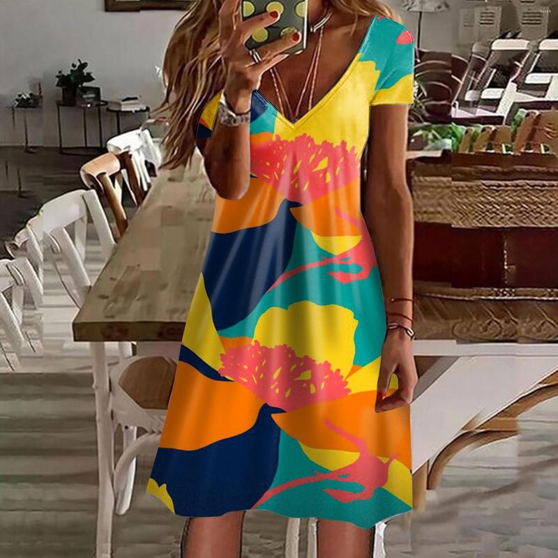

Casual Dresses Ladies Summer Short Sleeve Fashion Dress V Neck Swing Flowy Comfortable Concert, Black
