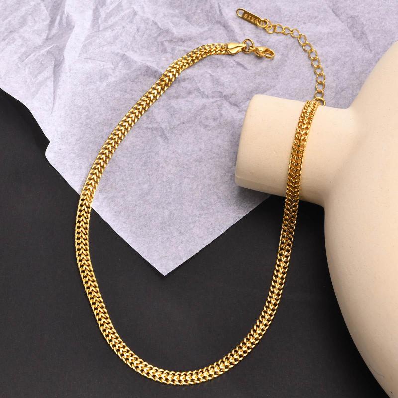 

Chains Double Row Curb Cuban Choker Chain Necklace For Women Twin Link Gold Plated Stainless Steel Stylish Jewelry