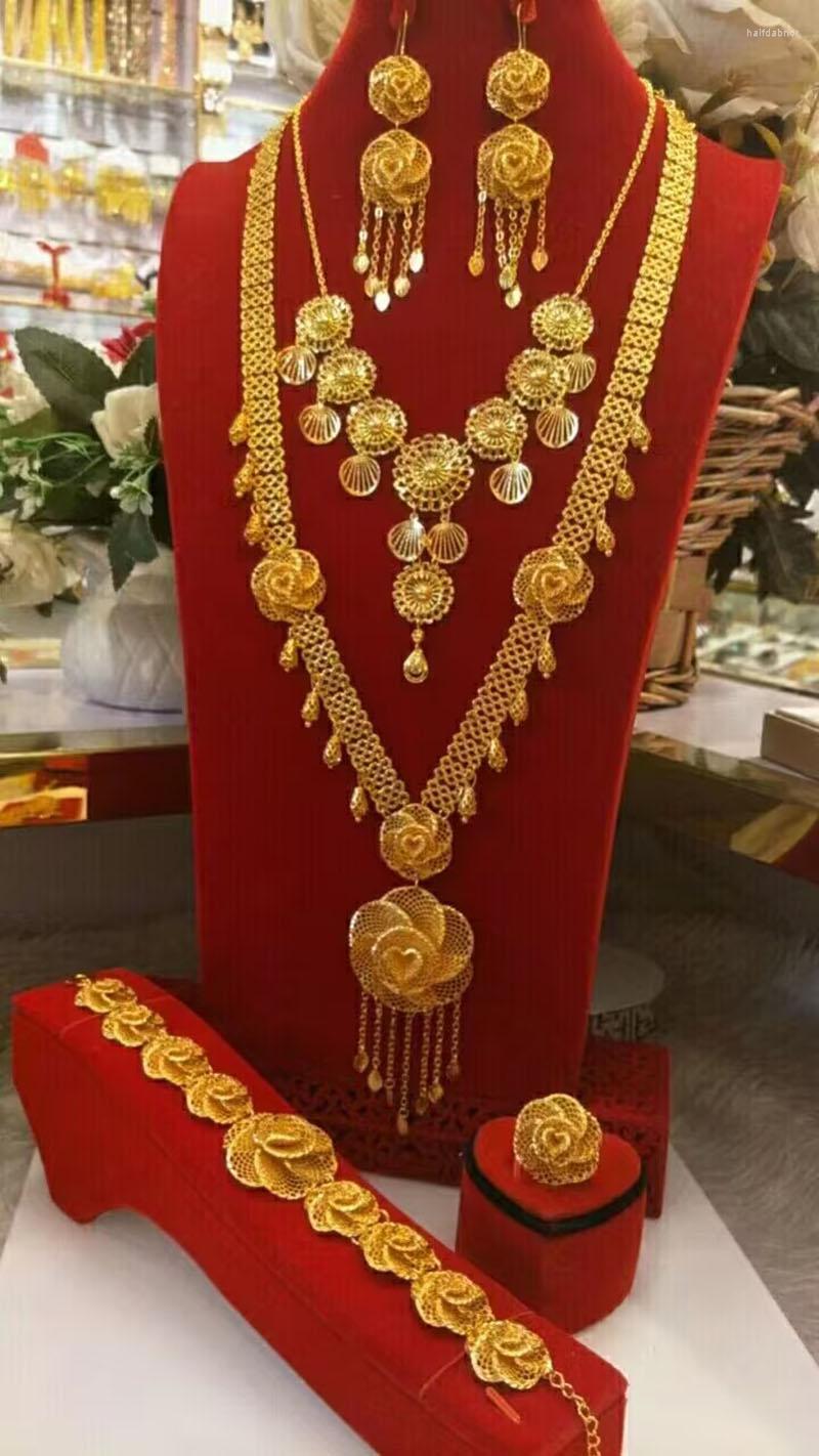 

Necklace Earrings Set Dubai 24k Gold Plated Wedding Ring Bracelets For Women's Jewelry DD10239, Picture shown