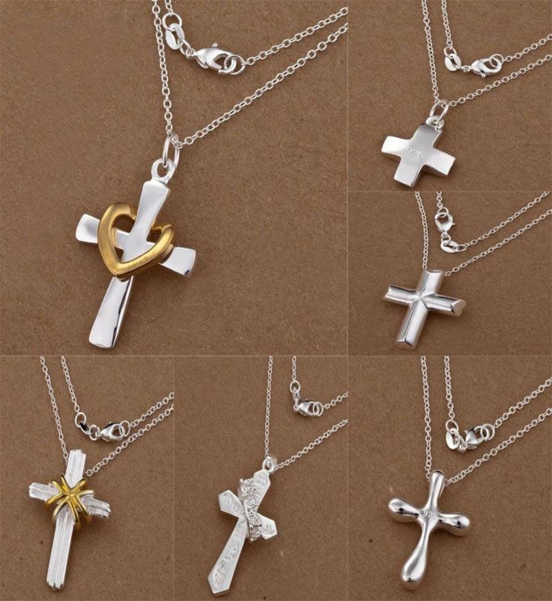 

New arrival Fashion jewelry 6 Styles Different 20pcslot 925 Silver Cross Pendant Charms O Chains Necklace 18inch 4709494