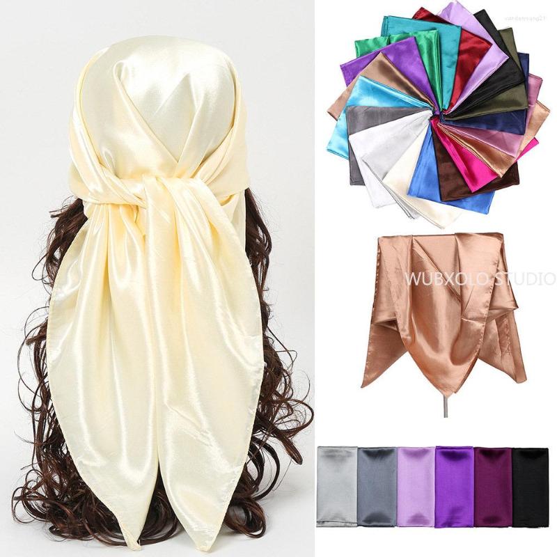 

Ethnic Clothing Women Hijabs Silk Satin Neck Scarves Female Solid Color Shawls Wraps Large Bandana Head Scarfs Square Kerchief Muslim Scarf