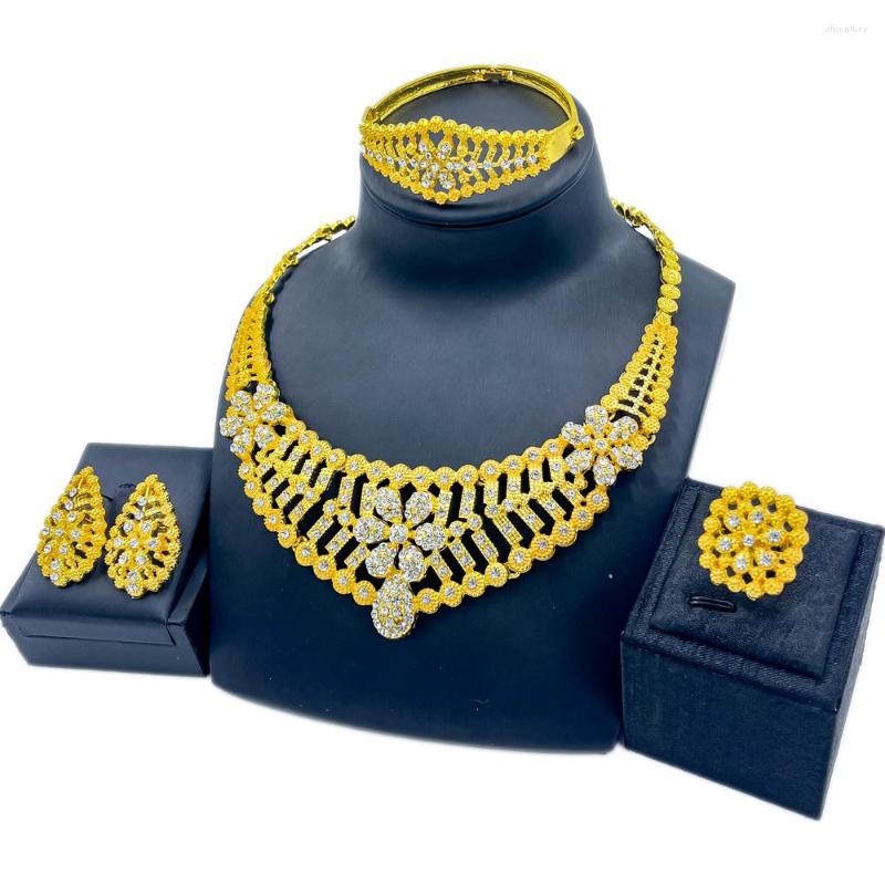

Necklace Earrings Set African Neckalce For Woman Crystal Flower Bracelet Birthday Gift Wedding Ring Bridal Fashion, Picture shown