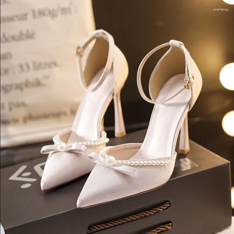 

Dress Shoes Ladies Casual Sweet 2023 Fashion High Quality Pearl Decoration Stiletto Beige Party Heels
