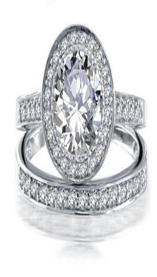 

Whole fine New Three Stone Rings round cut jewelry 10kt white gold filled topaz simulated diamond women Wedding Ring set gift 1029344