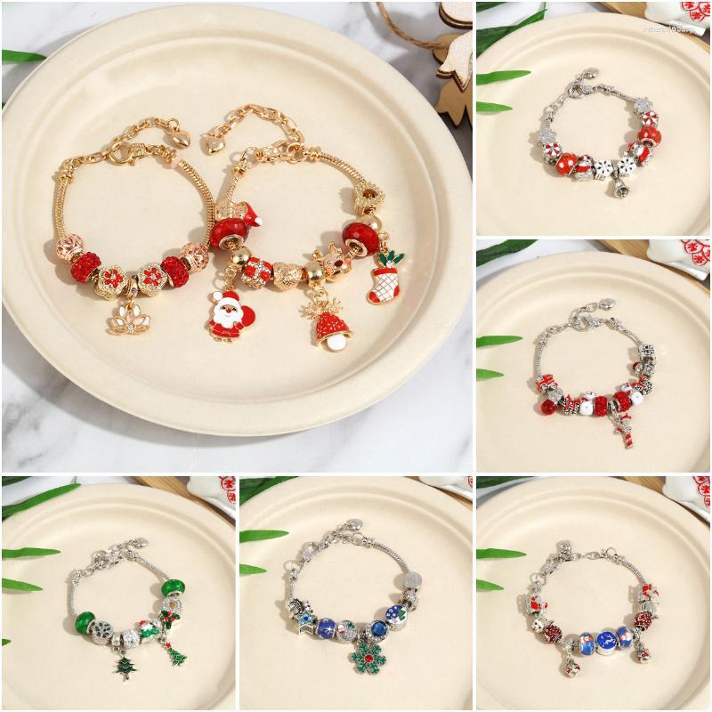 

Link Bracelets Christmas Tree & Bell Pendant Charm Bracelet Silver Color For Women Kids DIY Handmade Xmas Jewelry Gift Homme