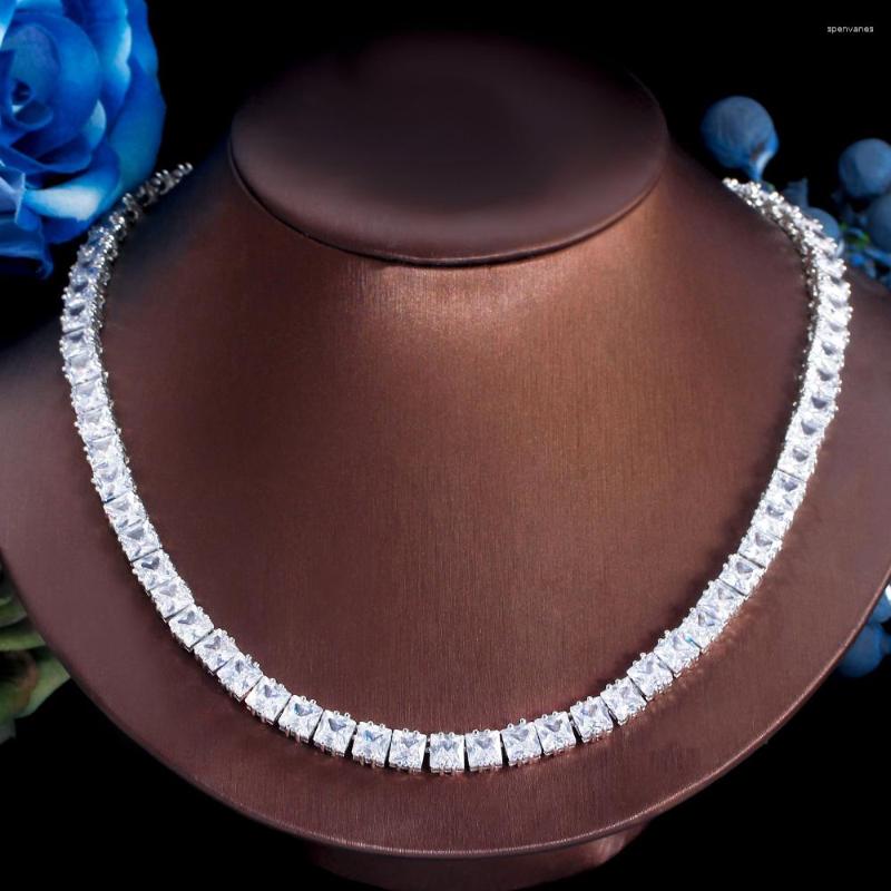 

Chains ThreeGraces Brilliant Cubic Zirconia Geometric Square CZ Tennis Link Chain Necklace For Women Fashion Wedding Prom Jewelry PN168