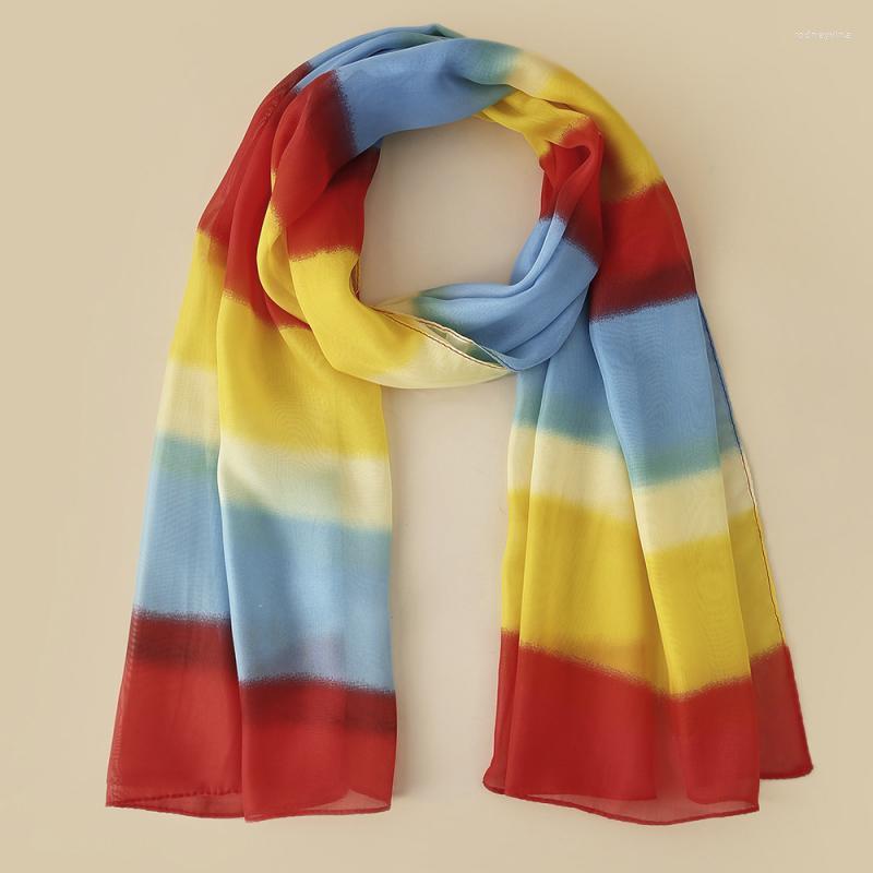 

Scarves 1Pc 150X50Cm Women Fashion Scarf Gradient Rainbow Color Female Exquisite Thin Decoration Summer Sun Protection