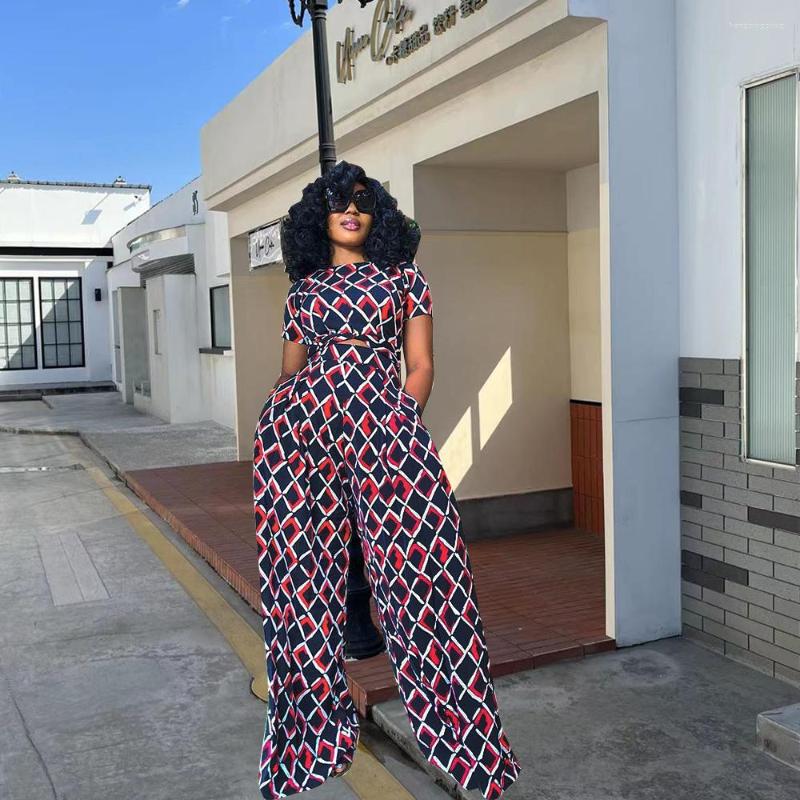 

Ethnic Clothing African Dresses For Women O-neck Geometric Figure Print Suit Muslim Summer Clothes Islam Holiday Short Sleeve Long Trousers