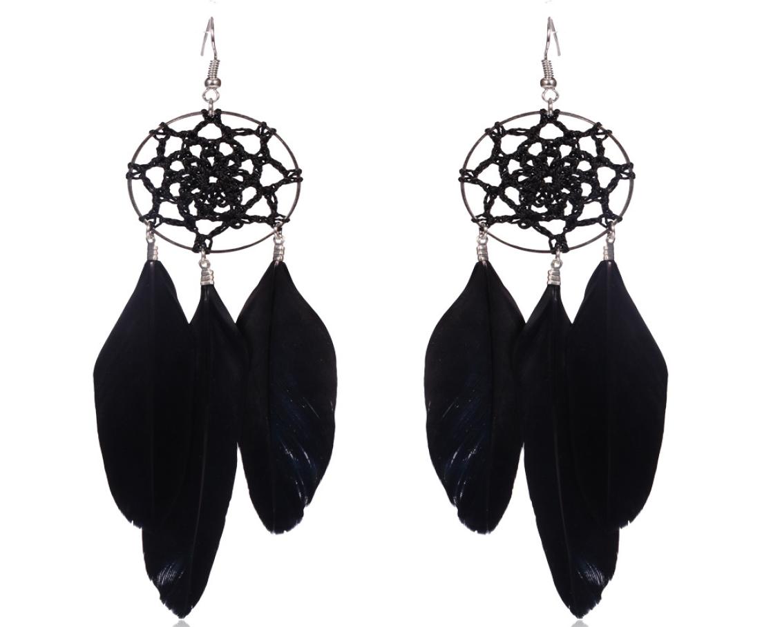 

Trendy Design Jewelry Black Beautiful Pheasant Feathers Retro Earrings For Girls7481857