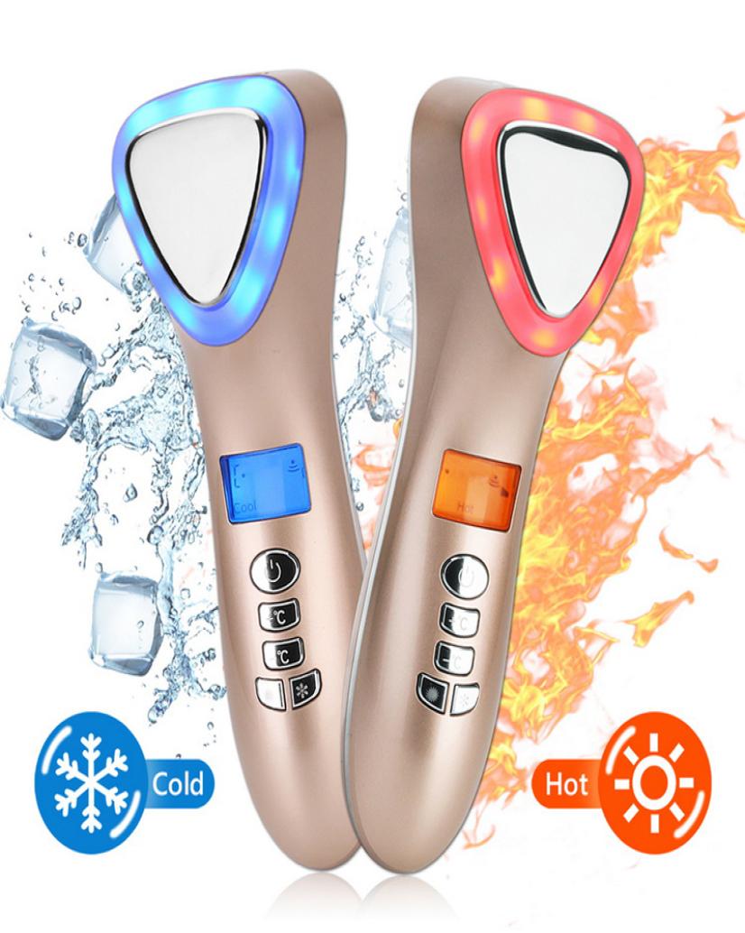 

LED Cold Hammer Ultrasonic Cryotherapy Pon Vibration Massager Facial Lifting Shrink Ultrasound Pore Skin Care for Salon3846213