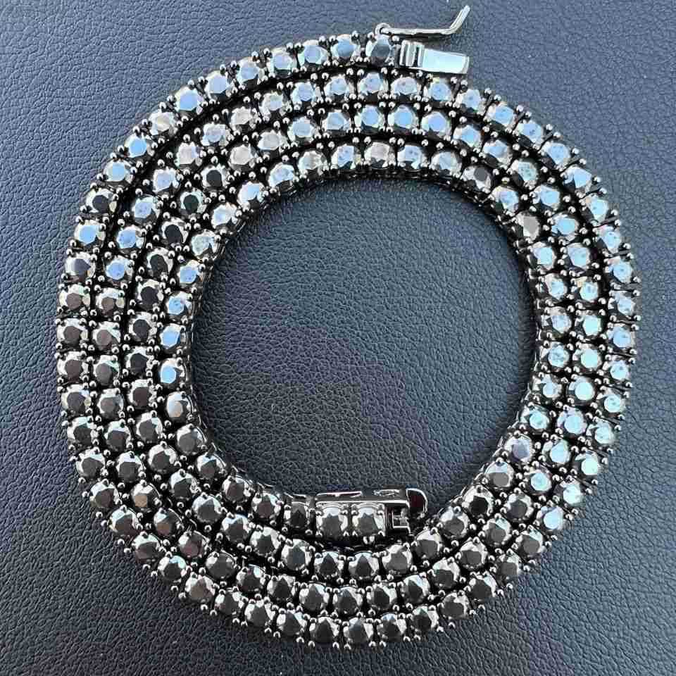 

Fresh Item Fashion Jewelry Women 925 Sterling Silver Black Vvs Moissanite Diamond Clustered Tennis Chain Necklace