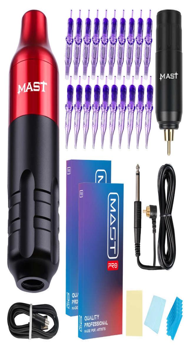 

Mast Tour RCA Cord Rotary Pmu Permanent Makeup Pen Tattoo Machine Kit with Wireless Battery Power Pro Cartridge Needles Set 2106224305735