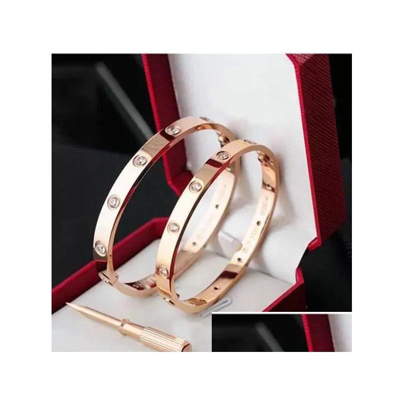 

Bangle Love Designer Bracelet Mens Luxury Brand Bracelets 18K Rose Gold Sier Plated Stainless Steel Diamond Craft Colors Screwdriver Dh1Tz