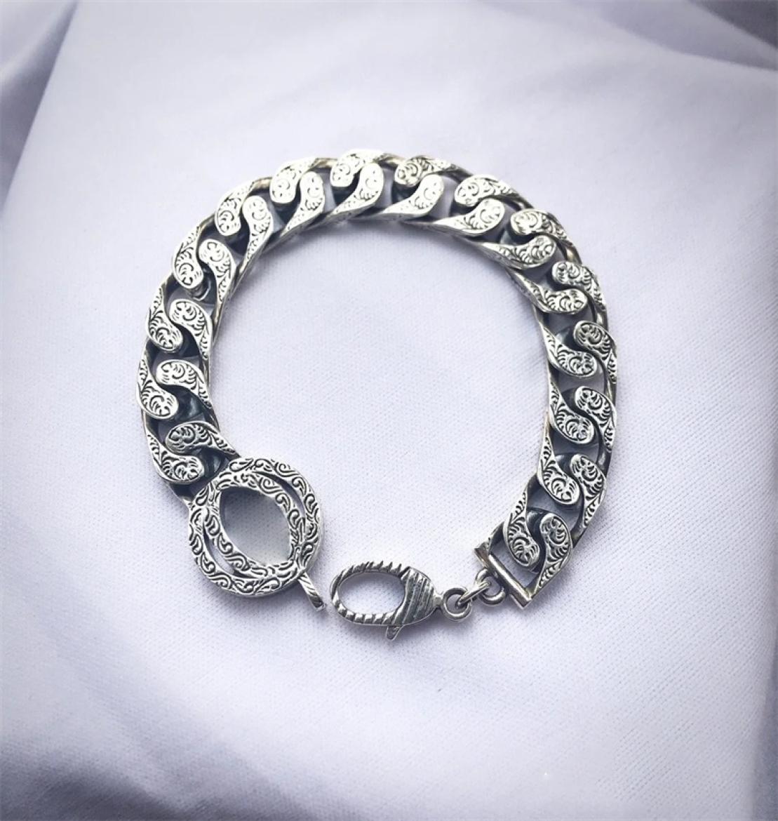 

luxury designer bracelets retro silver women and mens Thick link chain lovers couple bracelet wedding gift fashion classic jewelry3308989