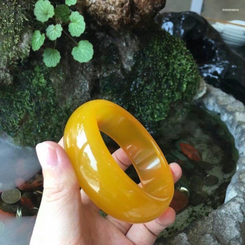 

Bangle Real Jade Bangles Yellow Chalcedony Retro High-grade Women Bracelet Lady Party Gift
