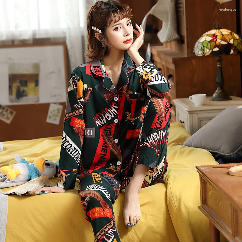 

Women's Sleepwear Long Sleeve Casual Nightwear Female Fashion Homewear Big Size -5XL 2023 Silk Pajamas Set Women Colour Winter, 20410