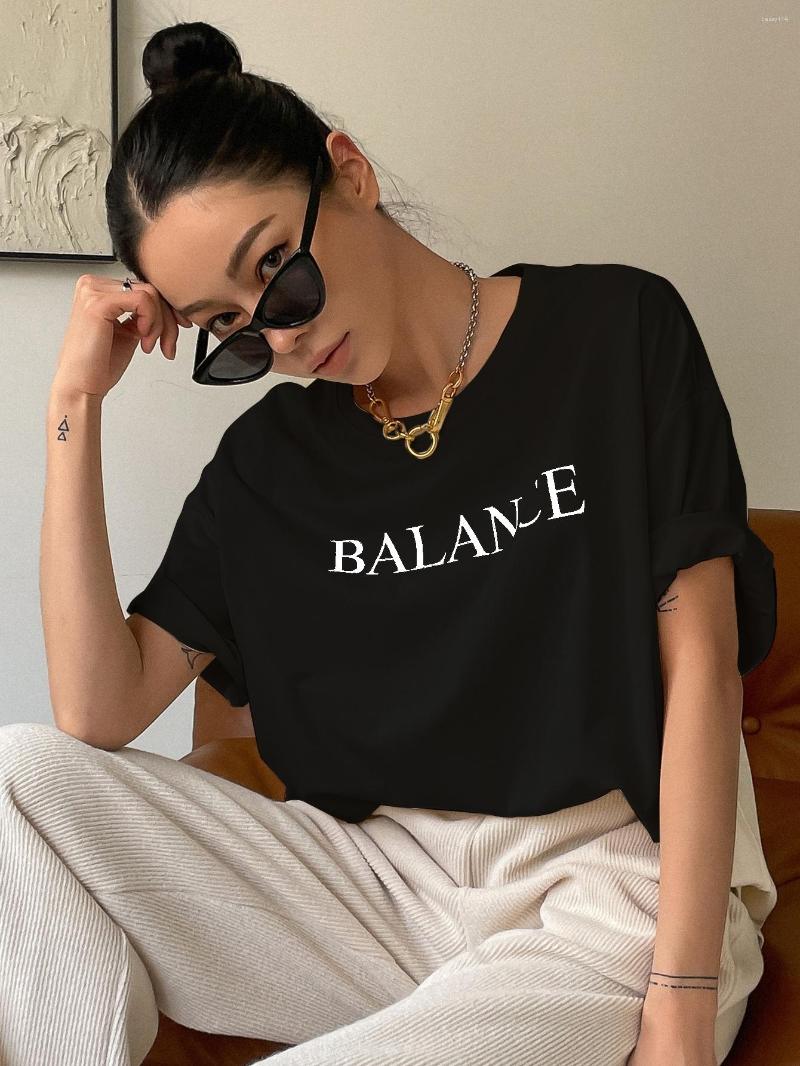 

Women' T Shirts Balance Simple Letter Print Cotton T-Shirts For Womens Personality Hip Hop Streetwears Breathable O-Neck Tops Female, White