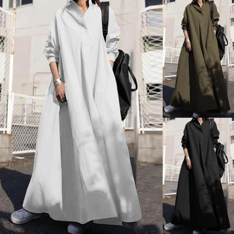 

Casual Dresses Spring And Summer Oversize Long Shirt Dress Retro Sleeve Cotton Beach, Black