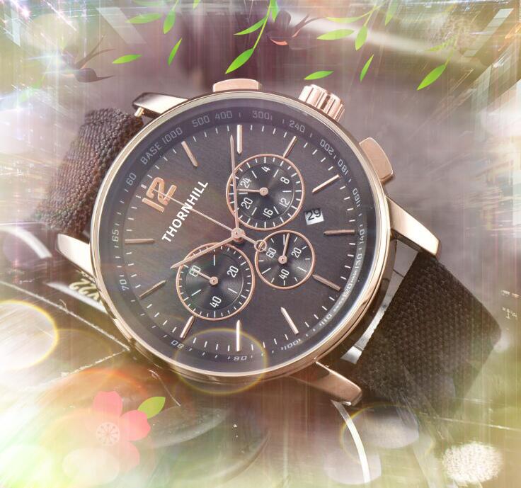 

Popular Mens Three Eyes Dial Watches Stopwatch 41MM Fabric Leather Belt Clock Quartz Movement Chronograph Vintage all the crime Wristwatch orologio di lusso Gifts, As pic