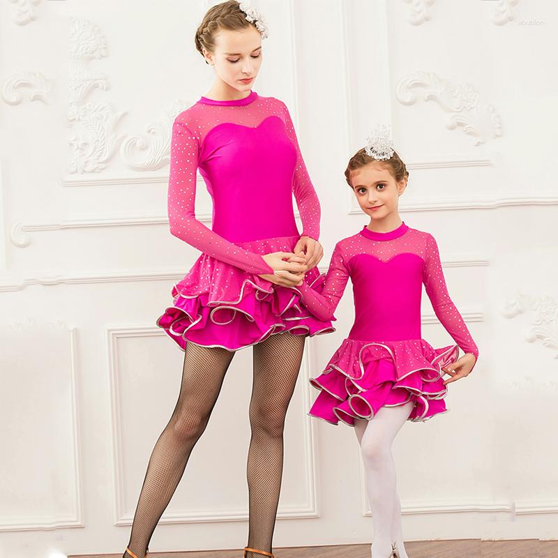 

Stage Wear Girls Latin Dresses For Dancing Ballroom Dance Dress Rumba Samba Lace Skirt Children Cha Tango Standard Salsa, Dress7