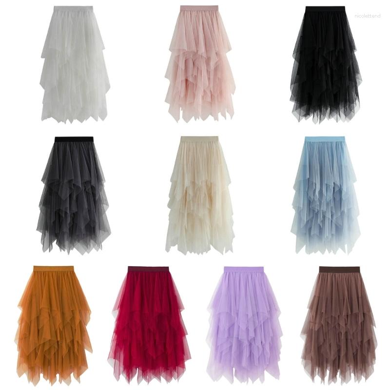 

Skirts Solid Color Tulle Skirt For Women Girls Mesh Layered High Waist Summer Elastic Fairy Tutu, Champagne