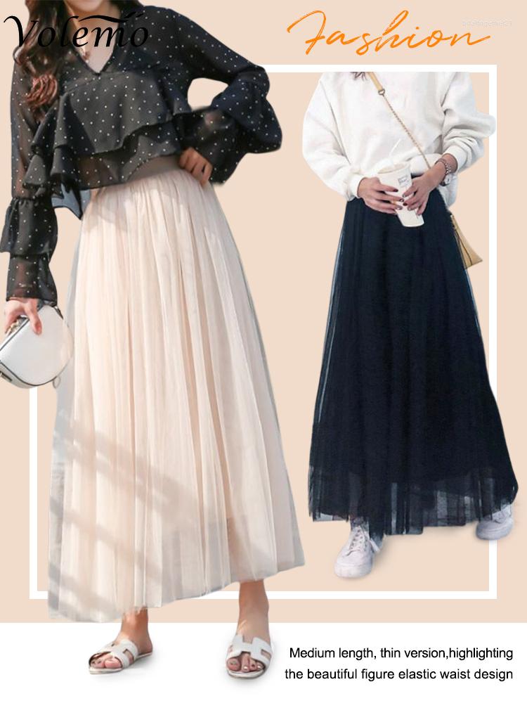 

Skirts Vintage Tulle Skirt Women Elastic High Waist 3 Layers A-line Pleated Mesh Long Bride Tutu Female Jupe Longue 2023, Black