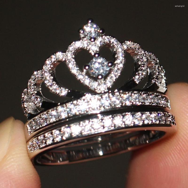 

Cluster Rings Size 5-11 Antique Jewelry Custom Ring Factory 925 Sterling Silver White CZ Stones Gem Wedding Crown Set For Women Gift