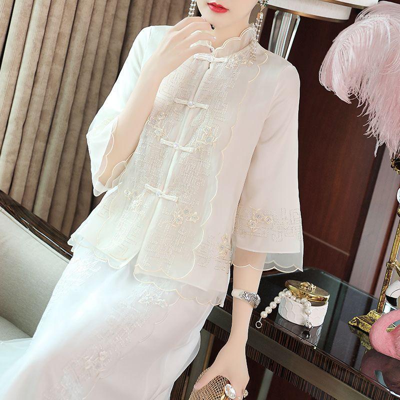 

Ethnic Clothing 2023 Chinese Style Tangsuits Ancient Retro Buckle Embroidery Blouse Women Improved Hanfu Fairy Art Suit Top