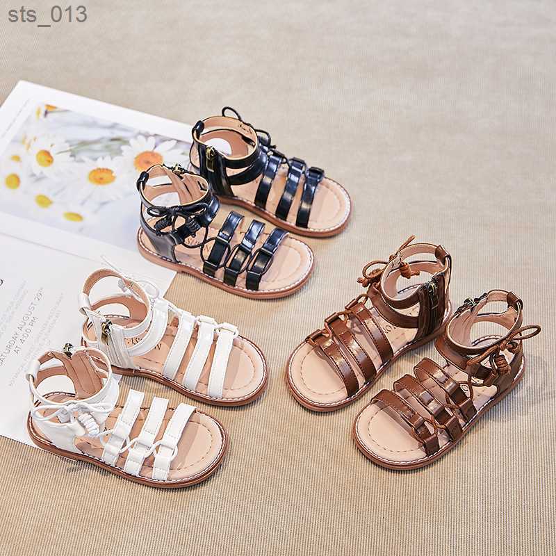 

Summer Childrens Girls Gladiator Sandals Cross-tied Strape Princess Soft Shoes Non-slip Breathable Fashion Kids Sandals G05064 L230518, Black