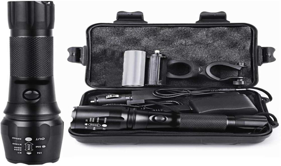 

15000LM Super Powerful LED Flashlight Rechargeable Tactical Torch 5 Modes Zoomable Bicycle Light For Camping Outdoor Hiking 2106081229747, Black