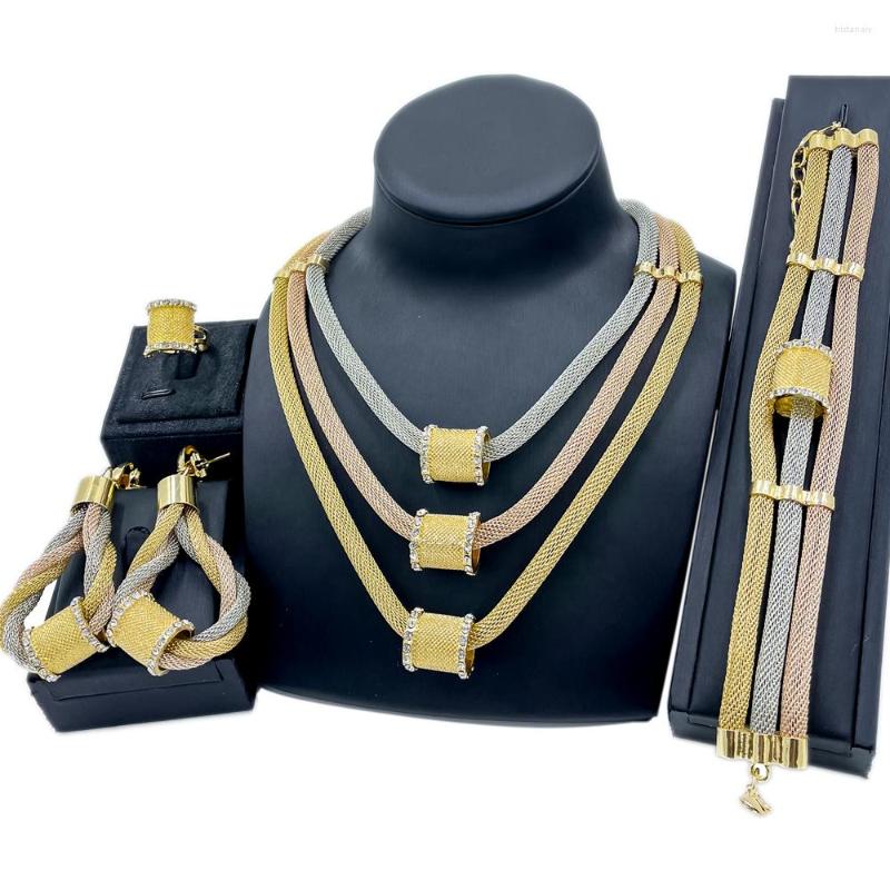 

Necklace Earrings Set Dubai Charm Bridal Layered Tassel Crystal Bracelets For Women Ring Wedding Accessories, Picture shown
