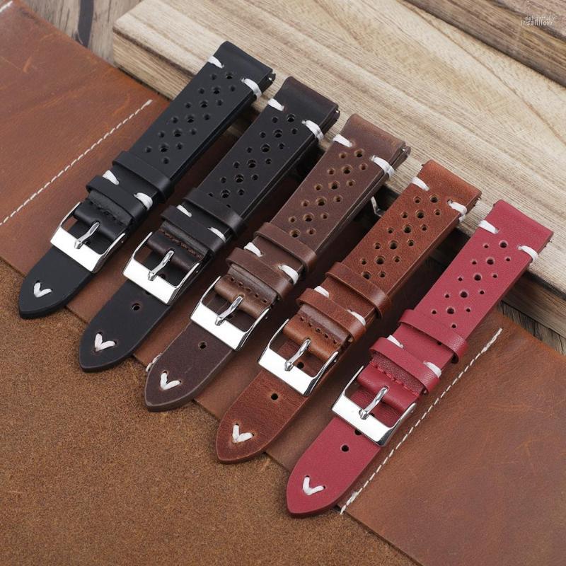 

Watch Bands Retro Genuine Leather Watchband 18mm 20mm 22mm 24mm Calfskin Straps Porous Breathable Handmade Stitching For Men