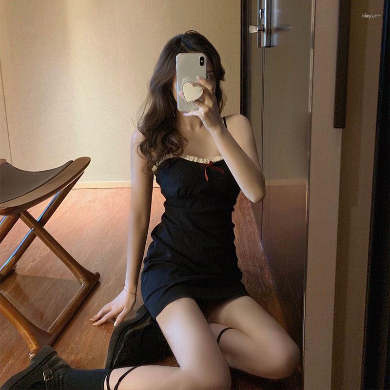 

Casual Dresses Dress Short Puff Sleeve French Chic Knee-length Square Collar Vestidos Elegant Lace, A black