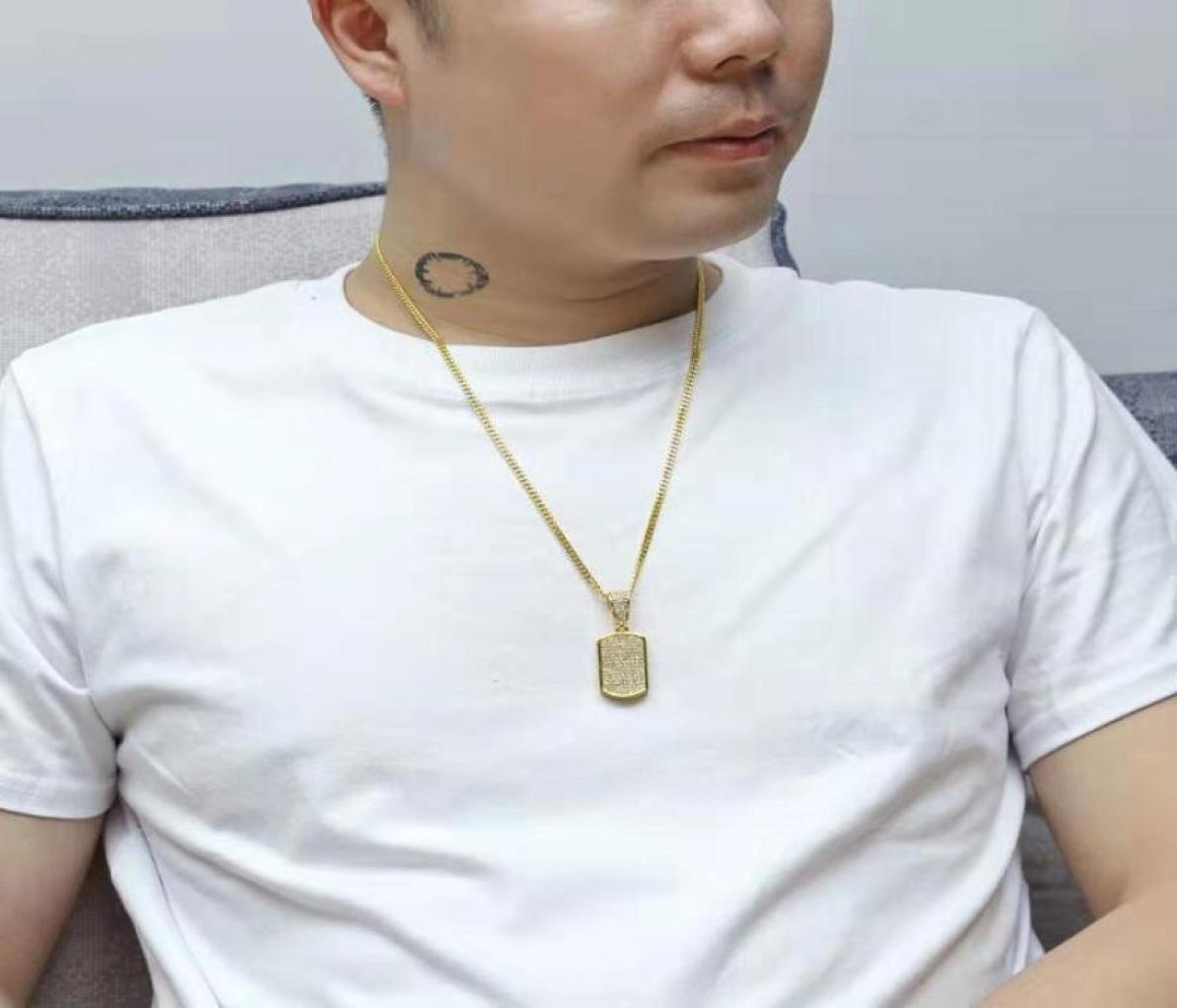 

iced out dog tag pendant necklaces for men luxury designer mens bling diamond oblong pendants copper cuban link chain necklace jew9584319