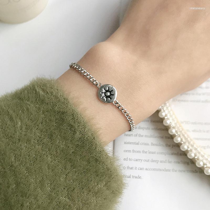 

Link Bracelets Trendy Moon Sun Engraved Chain Silver Color Bracelet For Women Girls Designer Dainty Jewelry Friends
