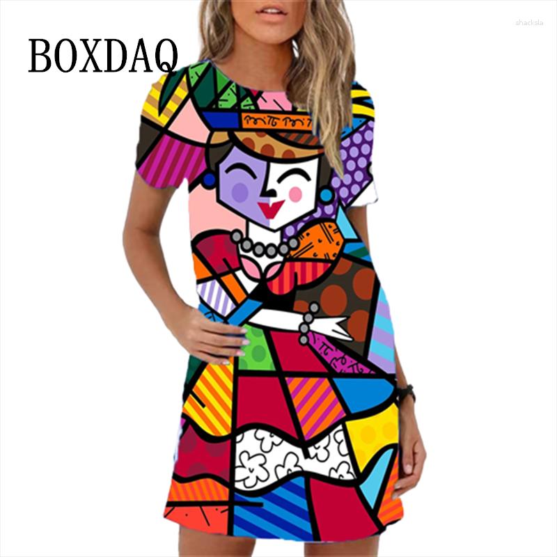 

Casual Dresses Funny Cute Cartoon Women Dress Print Abstract Pattern Short Sleeve Loose A-Line Beach Sundress Ladies Summer, Lg-432