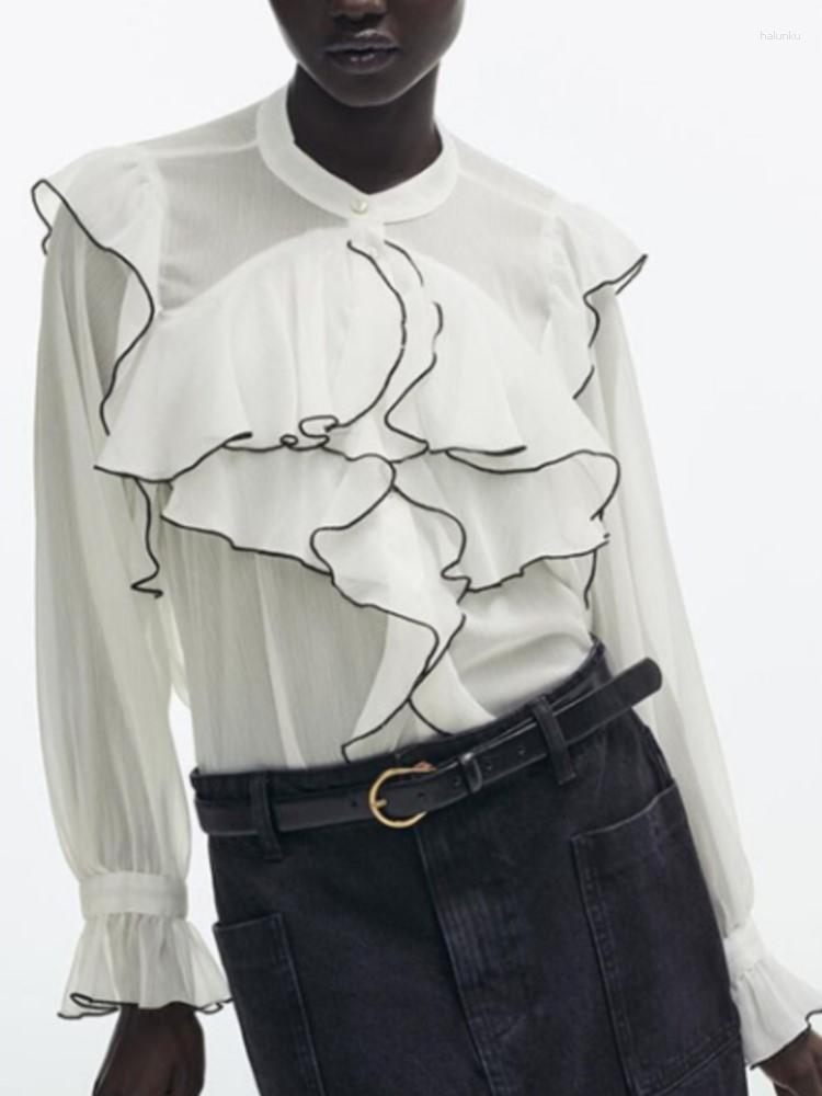 

Women's Blouses White Blouse Woman Long Sleeve Stylish Layered Ruffles 2023 Spring Workwear Ol Elegant Frill Top