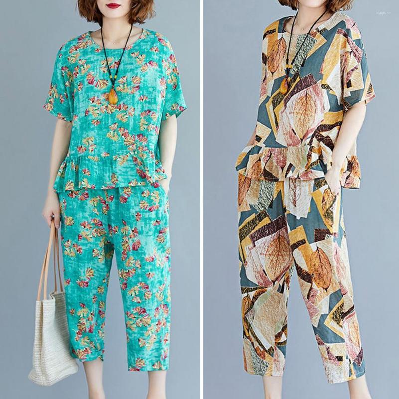 

Women's Pants 1 Set Casual Women Outfit Elastic Waist Round Collar Pocket Design Tracksuit Summer Outdoor Shirt Suit For Dating, Green