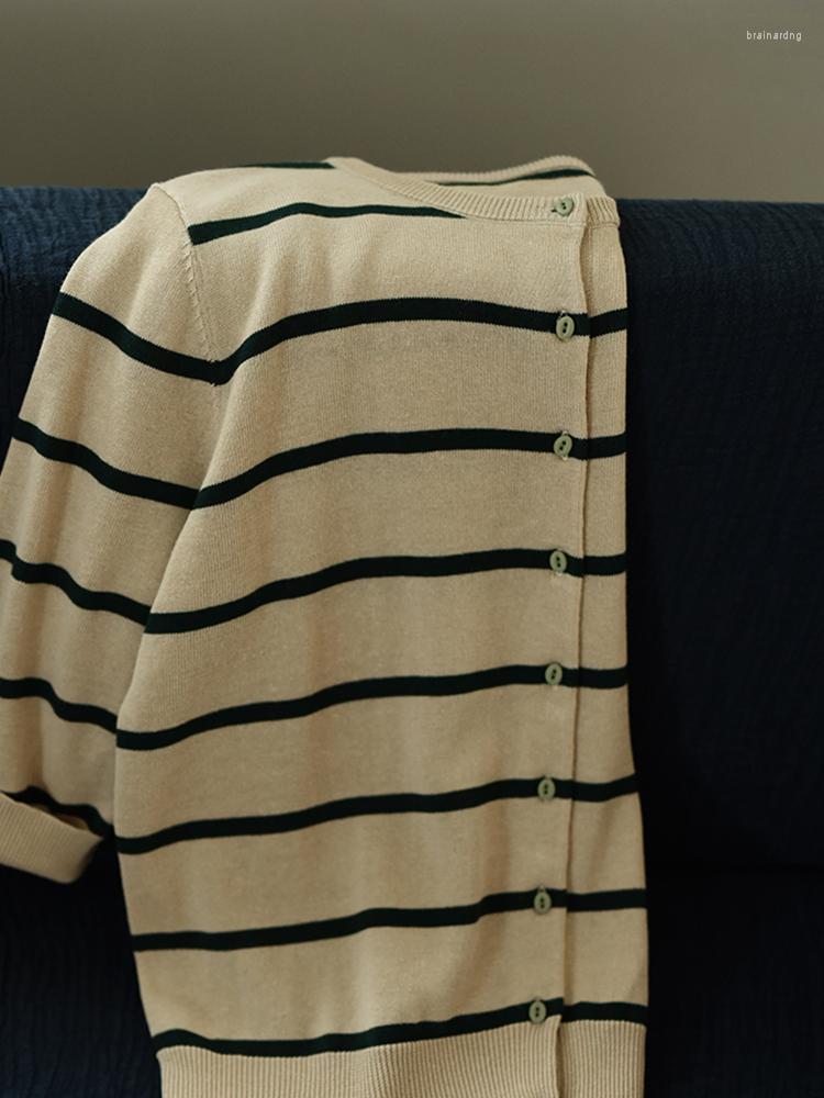 

Women' Knits 98-104cm Bust / Spring Autumn Women All-match Striped Loose Comfy Cozy Ramie Cotton Knitted Cardigans, Apricot khaki