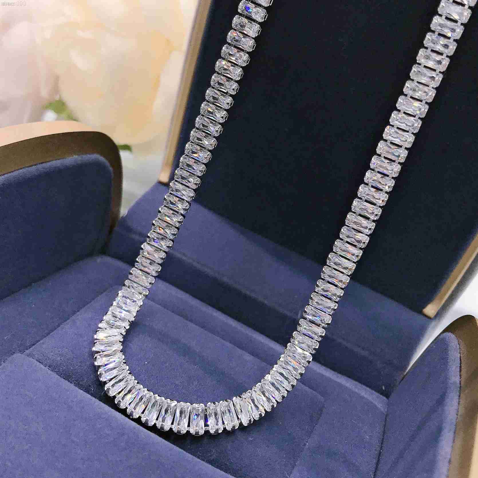 

Pure Women Men Tennis Link Chain 925 Sterling Silver Baguette 9mm Vvs Hip Hop Moissanite Tennis Necklace