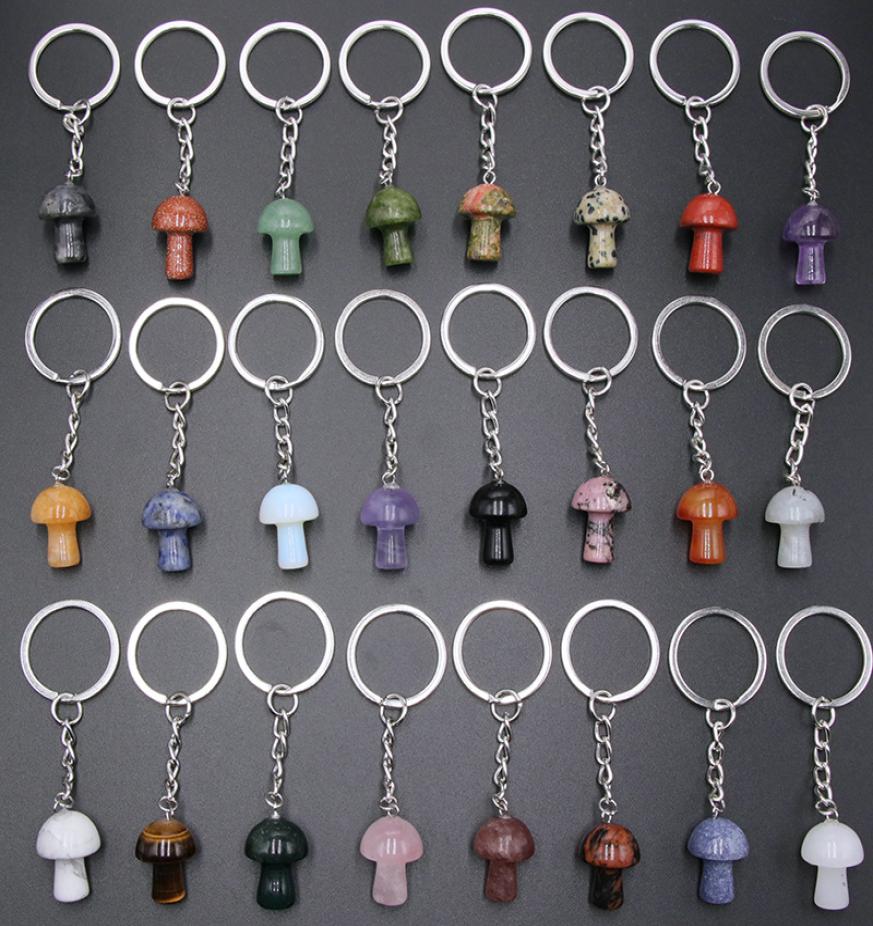 

Mini Mushroom Statue Key rings Chains Tiger039s Eye Amethyst Rose Quartz Charms Keychains Healing Crystal Keyrings1435927